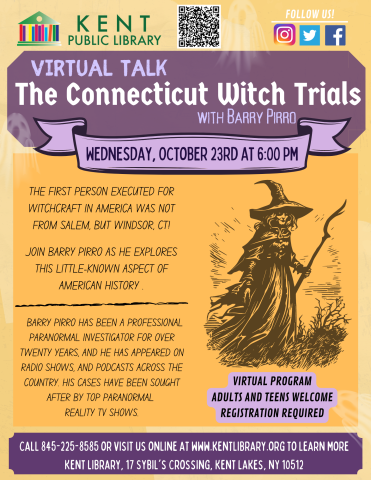 flyer advertising Barry Pirro Lecture - The Connecticut Witch Trials