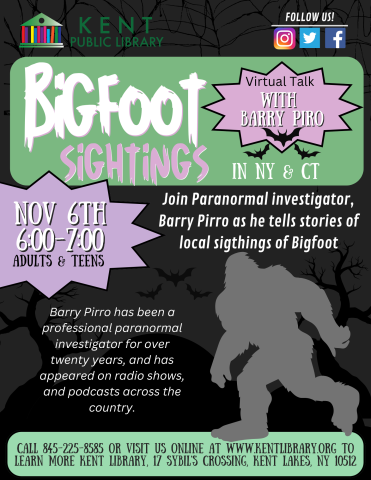 flyer advertising Barry Pirro Lecture - Bigfoot Sightings in NY and CT